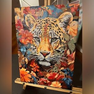 acrylic painting leopard with flowers